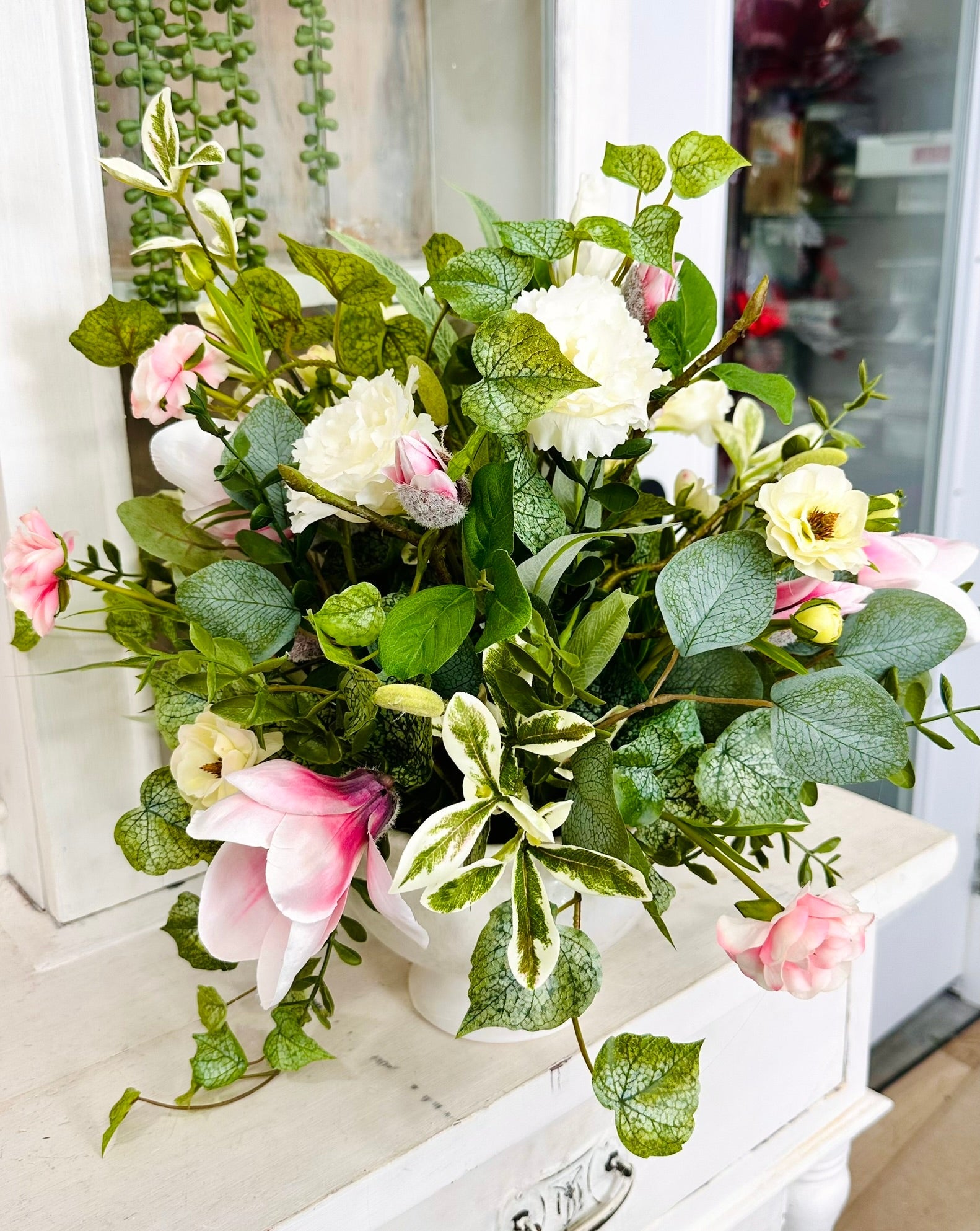 Spring Magnolia Lisianthus Floral Arrangement | Luxury Real Touch Centerpiece TCT Crafts