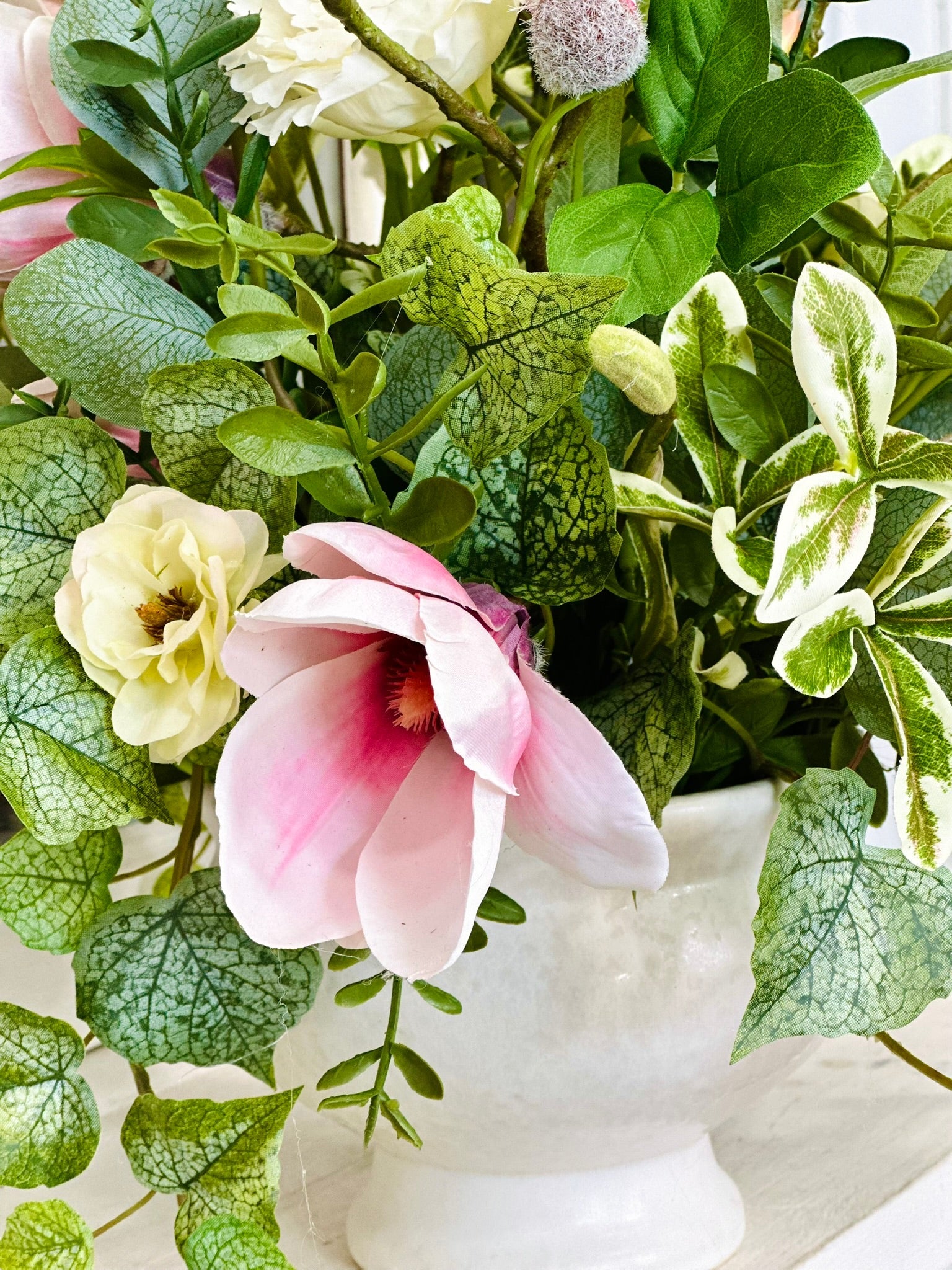 Spring Magnolia Lisianthus Floral Arrangement | Luxury Real Touch Centerpiece TCT Crafts