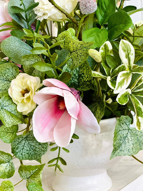 Spring Magnolia Lisianthus Floral Arrangement | Luxury Real Touch Centerpiece TCT Crafts
