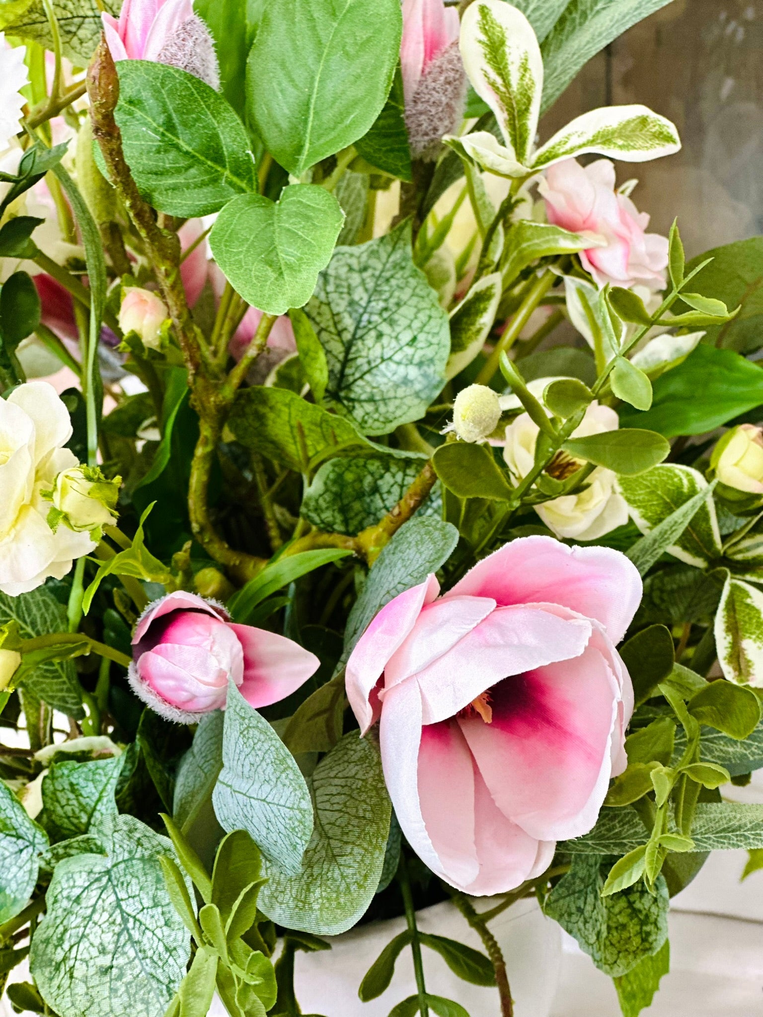 Spring Magnolia Lisianthus Floral Arrangement | Luxury Real Touch Centerpiece TCT Crafts