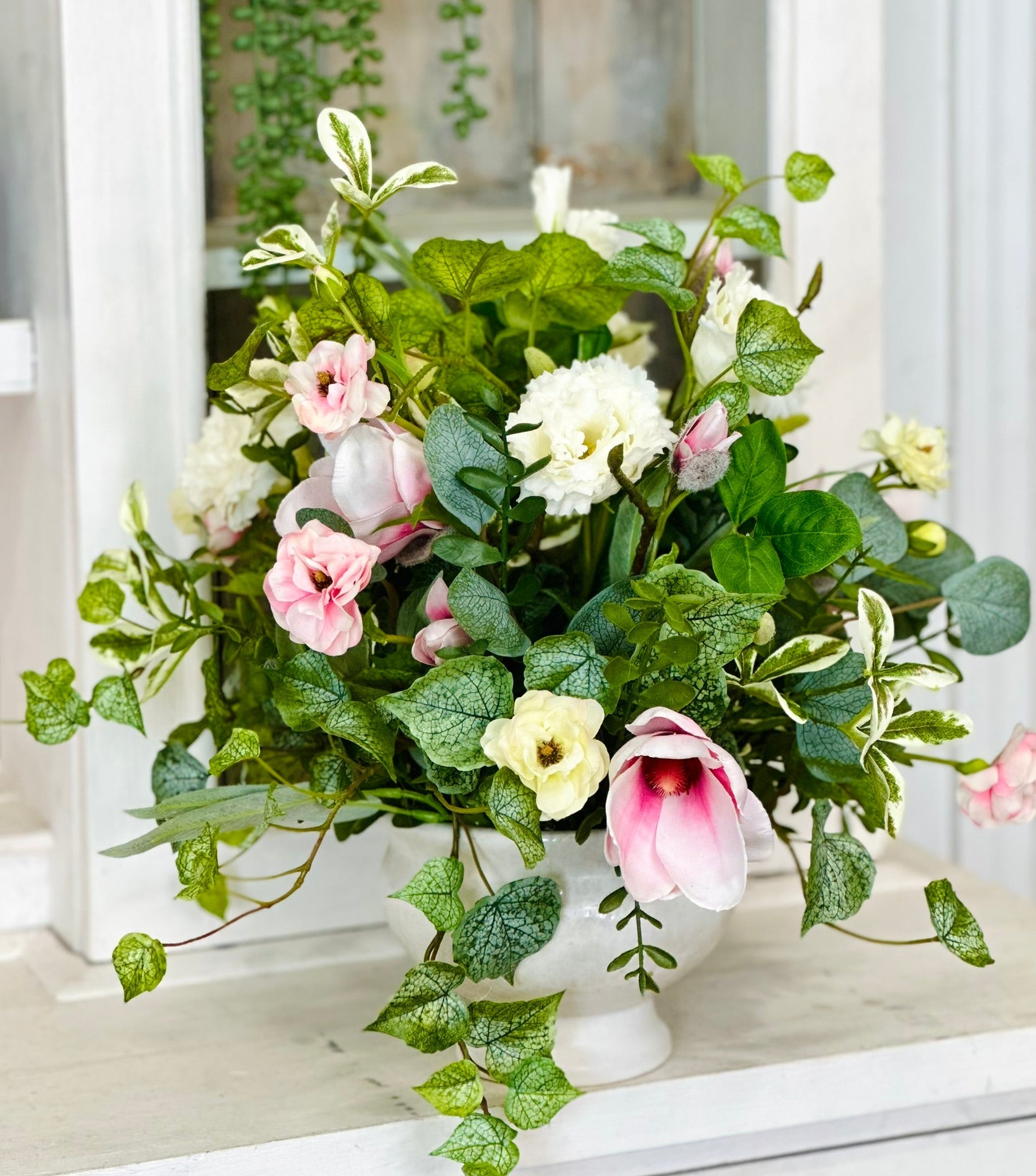 Spring Magnolia Lisianthus Floral Arrangement | Luxury Real Touch Centerpiece TCT Crafts
