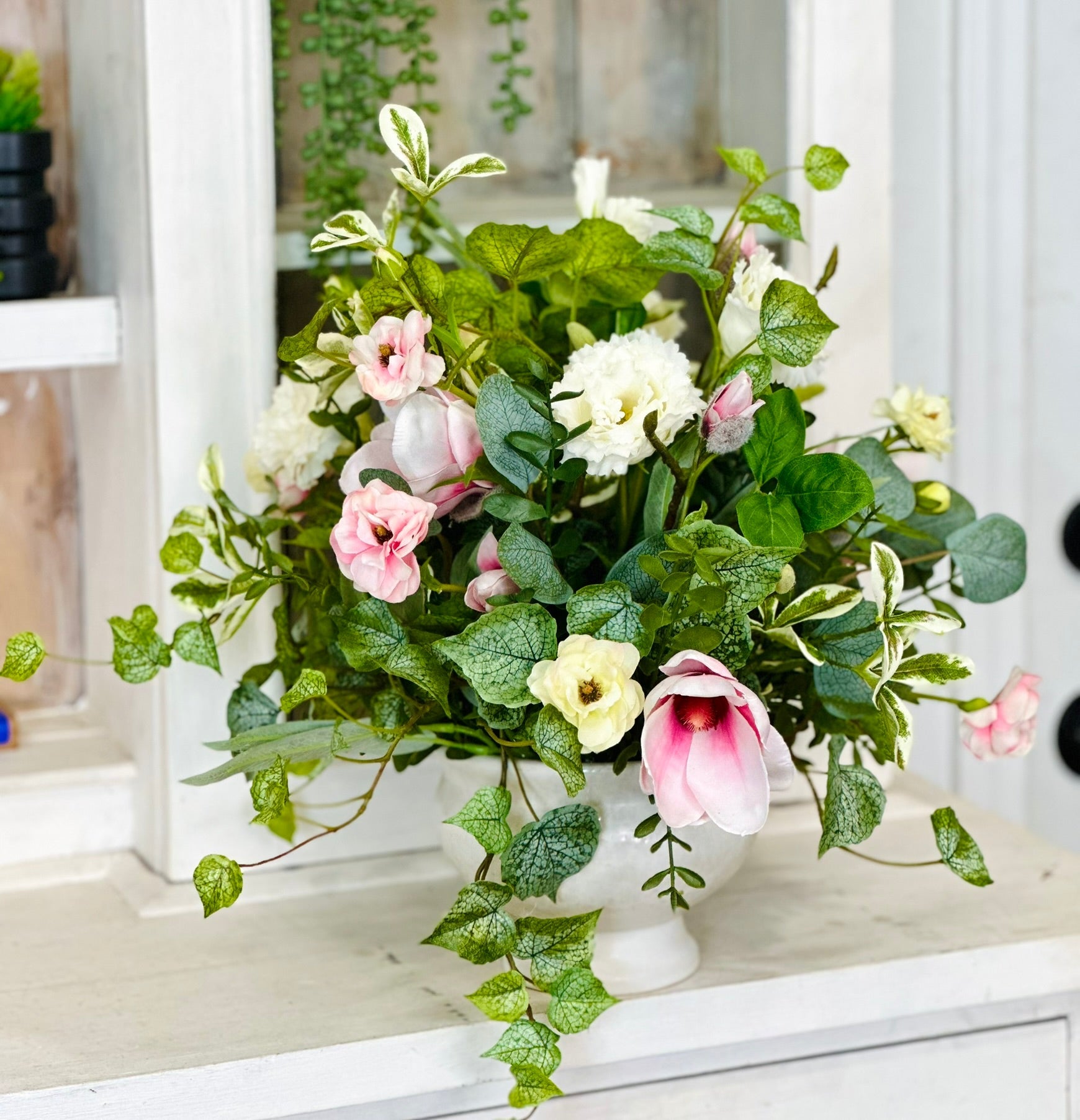 Spring Magnolia Lisianthus Floral Arrangement | Luxury Real Touch Centerpiece TCT Crafts