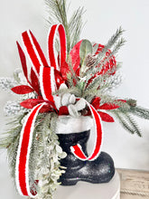 Load image into Gallery viewer, Festive Santa Boot Christmas Centerpiece | 25&quot; x 16&quot; Holiday Arrangement with Artificial Pine, Lollipops, and Glitter Accents