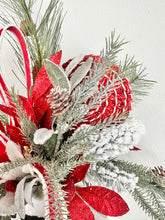 Load image into Gallery viewer, Festive Santa Boot Christmas Centerpiece | 25&quot; x 16&quot; Holiday Arrangement with Artificial Pine, Lollipops, and Glitter Accents