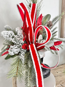 Festive Santa Boot Christmas Centerpiece | 25" x 16" Holiday Arrangement with Artificial Pine, Lollipops, and Glitter Accents