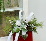 Red White Winter Centerpiece in Rustic Tote | Holiday Floral Arrangement TCT Crafts