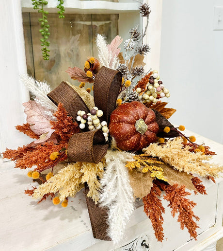 Neutral Boho Fall Floral Arrangement with Rustic Pumpkin, 16x18 Table Centerpiece by TCT Crafts TCT Crafts