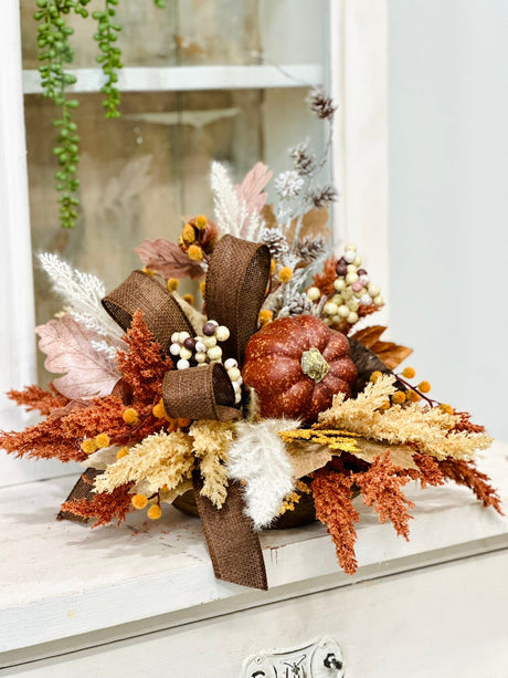 Neutral Boho Fall Floral Arrangement with Rustic Pumpkin, 16x18 Table Centerpiece by TCT Crafts TCT Crafts