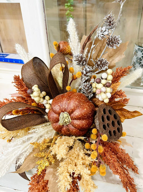 Neutral Boho Fall Floral Arrangement with Rustic Pumpkin, 16x18 Table Centerpiece by TCT Crafts TCT Crafts