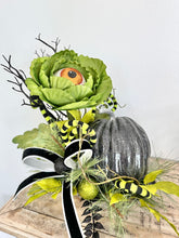 Load image into Gallery viewer, Fun and Whimsical Halloween Arrangement | 19&quot;x17&quot; | Unique Decor with Eyeball Flower, Glitter Pumpkin, and Ribbon by TCT Crafts