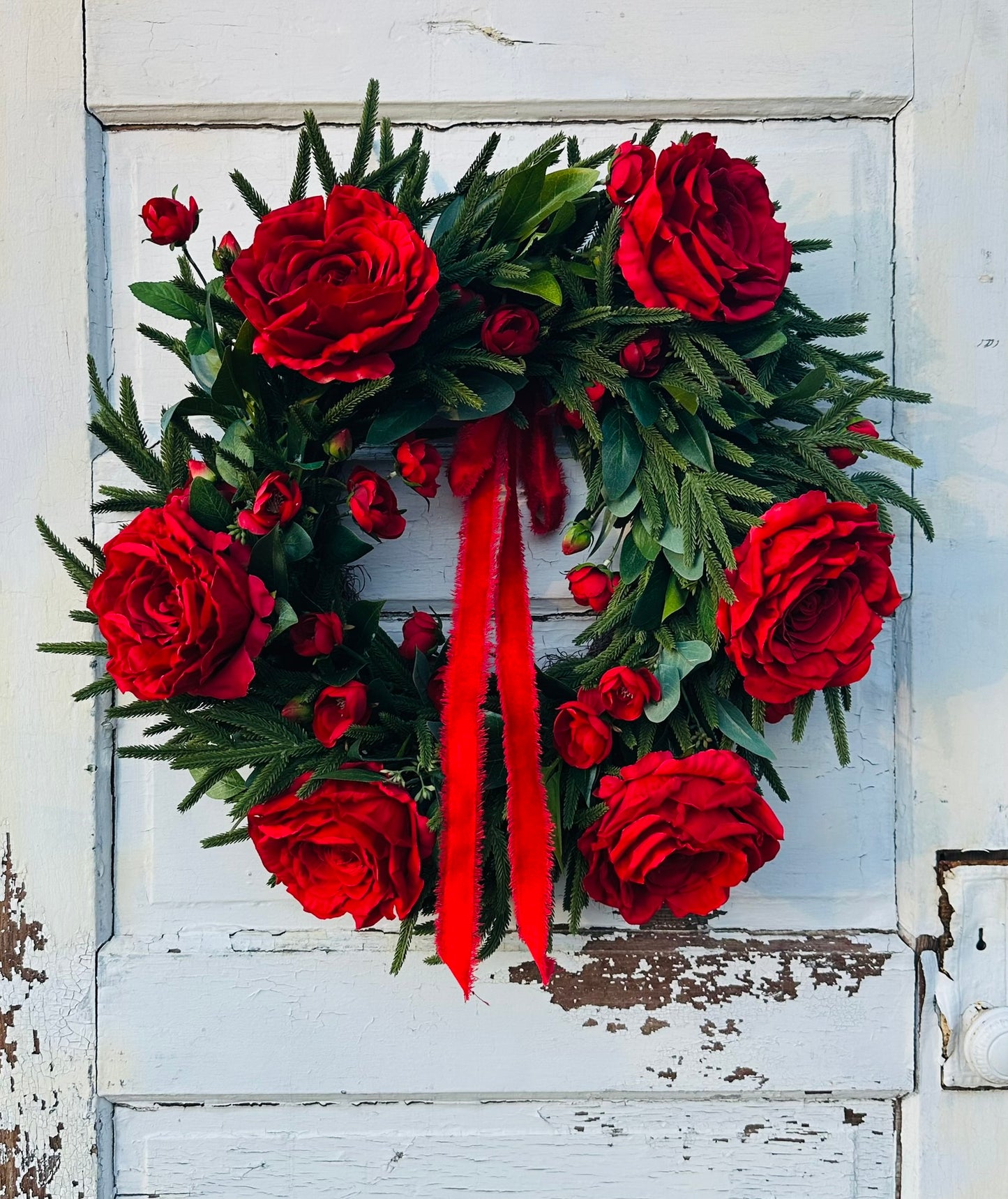 Red Rose Valentine Wreath with Lush Greenery