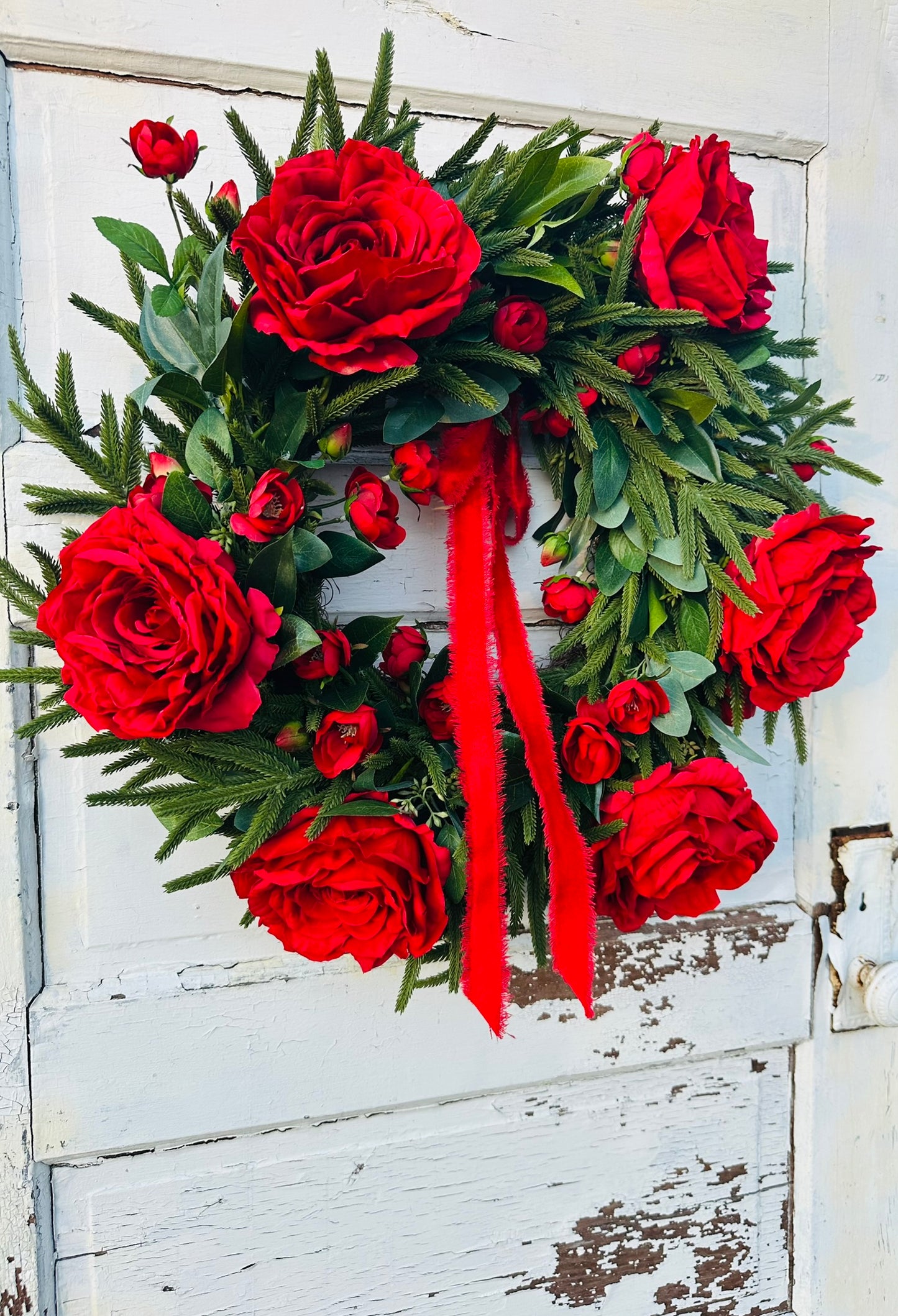 Red Rose Valentine Wreath with Lush Greenery