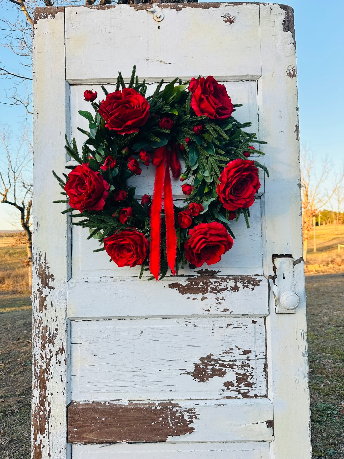 Red Rose Valentine Wreath with Lush Greenery