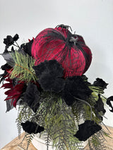Glamorous Burgundy & Black Halloween Candlestick Arrangement - 18x14 Gothic Floral Centerpiece - Halloween Table Arrangement by TCT Crafts TCT Crafts