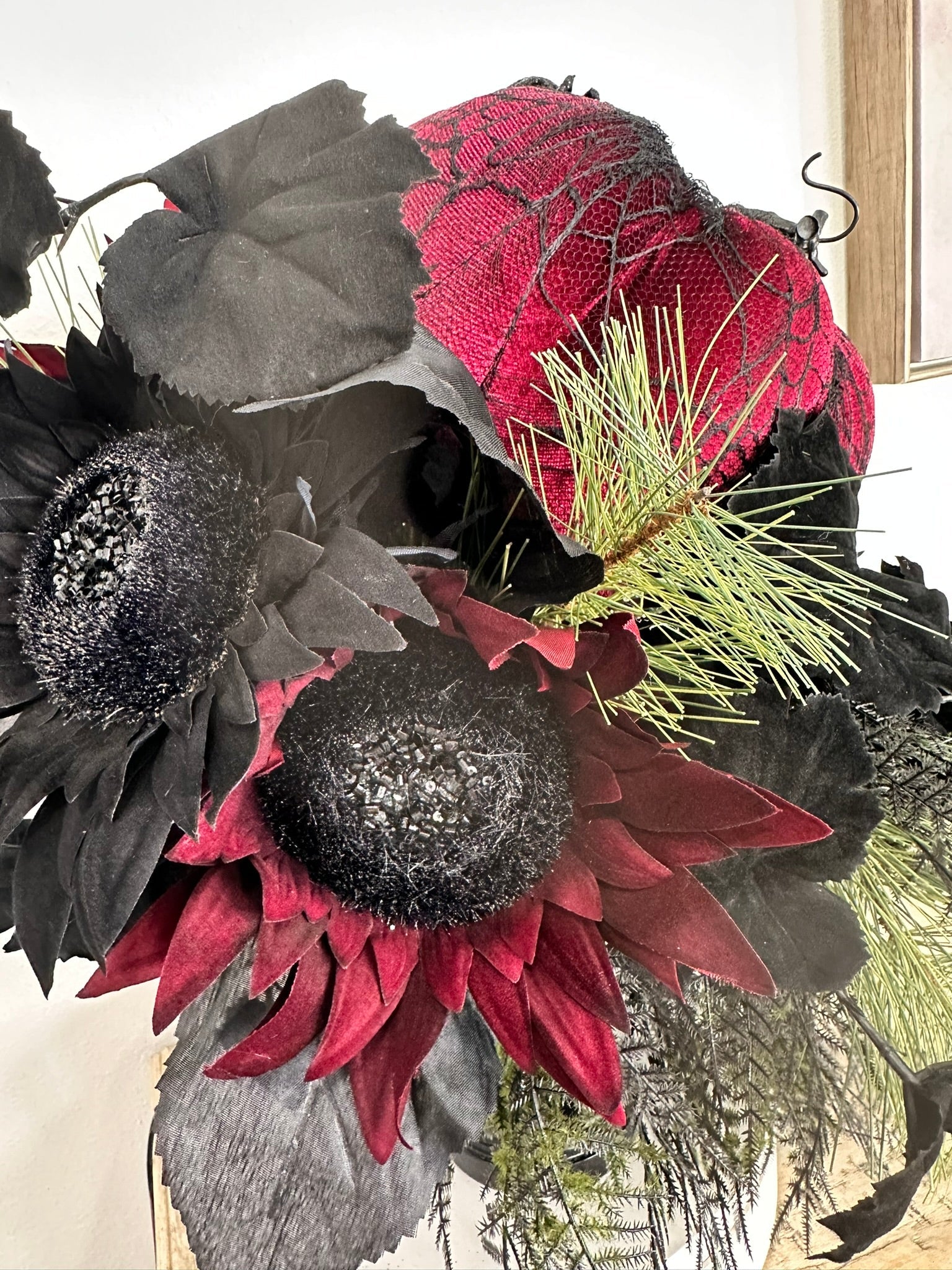 Glamorous Burgundy & Black Halloween Candlestick Arrangement - 18x14 Gothic Floral Centerpiece - Halloween Table Arrangement by TCT Crafts TCT Crafts