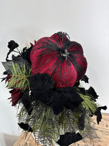 Glamorous Burgundy & Black Halloween Candlestick Arrangement - 18x14 Gothic Floral Centerpiece - Halloween Table Arrangement by TCT Crafts TCT Crafts