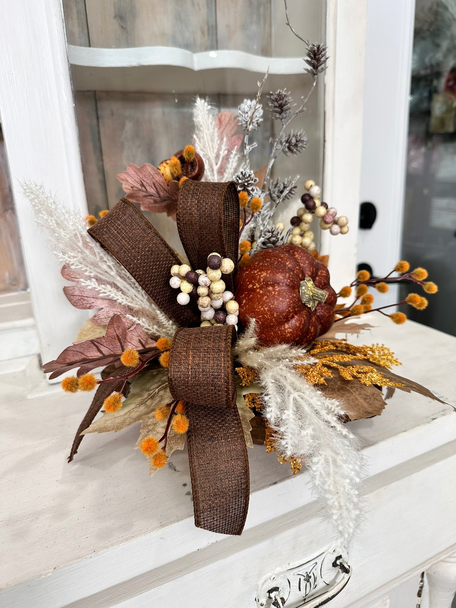 Neutral Boho Fall Floral Arrangement with Rustic Pumpkin, 12x16 Table Centerpiece by TCT Crafts TCT Crafts
