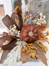 Load image into Gallery viewer, Neutral Boho Fall Floral Arrangement with Rustic Pumpkin, 12x16 Table Centerpiece by TCT Crafts