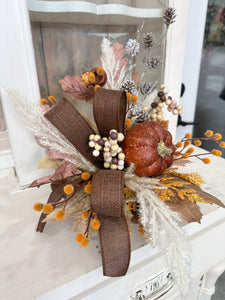 Neutral Boho Fall Floral Arrangement with Rustic Pumpkin, 12x16 Table Centerpiece by TCT Crafts