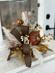 Neutral Boho Fall Floral Arrangement with Rustic Pumpkin, 12x16 Table Centerpiece by TCT Crafts