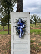 Elegant Blue & White Winter Wonderland Swag with Sequin Ornaments, 36x25 Holiday Door Decor by TCT Crafts TCT Crafts