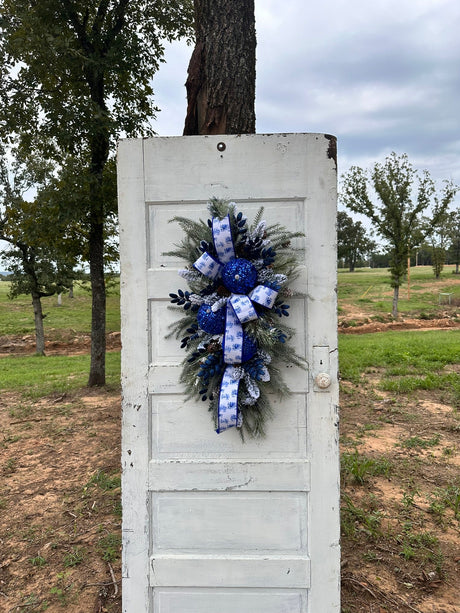 Elegant Blue & White Winter Wonderland Swag with Sequin Ornaments, 36x25 Holiday Door Decor by TCT Crafts TCT Crafts