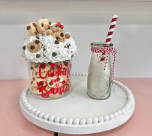 Load image into Gallery viewer, Cookies for Santa Display | Faux Chocolate Chip Cookies &amp; Milk | Christmas Decor | Handmade 9x5 Kitchen Holiday Decoration