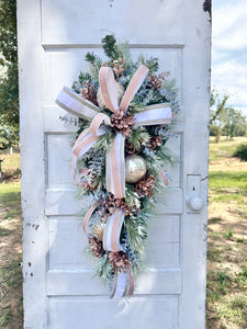 Elegant Pink/Rose Gold Winter Swag | 36"x16" Luxurious Holiday Door Decor | Frosted Christmas Swag