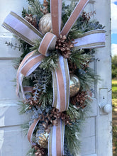 Load image into Gallery viewer, Elegant Pink/Rose Gold Winter Swag | 36&quot;x16&quot; Luxurious Holiday Door Decor | Frosted Christmas Swag