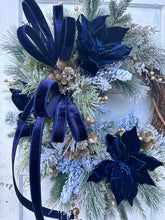 Load image into Gallery viewer, Elegant Midnight Blue &amp; Champagne Gold Christmas Grapevine Wreath | 27&quot;x27&quot; Holiday Door Decor