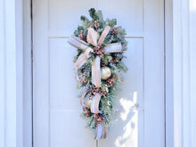 Load image into Gallery viewer, Elegant Pink/Rose Gold Winter Swag | 36&quot;x16&quot; Luxurious Holiday Door Decor | Frosted Christmas Swag