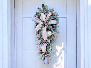 Elegant Pink/Rose Gold Winter Swag | 36"x16" Luxurious Holiday Door Decor | Frosted Christmas Swag