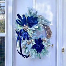 Load image into Gallery viewer, Elegant Midnight Blue &amp; Champagne Gold Christmas Grapevine Wreath | 27&quot;x27&quot; Holiday Door Decor