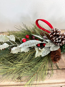 Simple Pine Centerpiece or Door Swag with Red Bow – Classic Christmas Decor