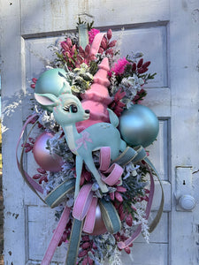 Pastel Christmas Bambi Winter Swag – 38"x23" Whimsical Holiday Door Decor | TCT Crafts