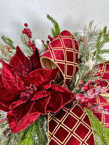 Burgundy Poinsettia Pine Santa Boot Arrangement – 20" Elegant Holiday Floral Decor | TCT Crafts