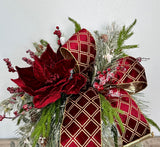 Burgundy Poinsettia Pine Santa Boot Arrangement – 20" Elegant Holiday Floral Decor | TCT Crafts