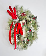 Load image into Gallery viewer, Winter Angel Grapevine Wreath – Elegant 32&quot;x22&quot; Christmas Wreath with Red Velvet Bow &amp; Pine Sprays for Front Door Decor