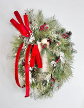 Load image into Gallery viewer, Winter Angel Grapevine Wreath – Elegant 32&quot;x22&quot; Christmas Wreath with Red Velvet Bow &amp; Pine Sprays for Front Door Decor