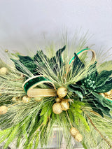 Elegant Emerald Green and Gold Holiday Centerpiece or Door Swag – Christmas Table Decoration, Mantelpiece, Mirror, or Front Door Display