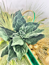 Elegant Emerald Green and Gold Holiday Centerpiece or Door Swag – Christmas Table Decoration, Mantelpiece, Mirror, or Front Door Display
