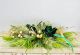 Elegant Emerald Green and Gold Holiday Centerpiece or Door Swag – Christmas Table Decoration, Mantelpiece, Mirror, or Front Door Display