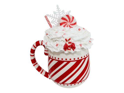 Peppermint Christmas Mug with Faux Whipped Cream, Holiday Kitchen Decor, Hostess Gift, Christmas Display, 8