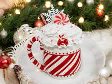 Load image into Gallery viewer, Peppermint Christmas Mug with Faux Whipped Cream, Holiday Kitchen Decor, Hostess Gift, Christmas Display, 8&quot; Decorative Mug – TCT Crafts