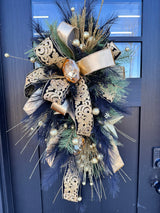 Elegant Black & Gold Holiday Swag | Luxe Door Wreath for Christmas, New Year's, or NOLA Theme | 36" x 18" Festive Decor