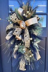 Elegant Black & Gold Holiday Swag | Luxe Door Wreath for Christmas, New Year's, or NOLA Theme | 36" x 18" Festive Decor