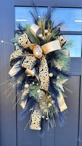 Elegant Black & Gold Holiday Swag | Luxe Door Wreath for Christmas, New Year's, or NOLA Theme | 36" x 18" Festive Decor
