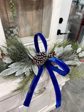 Load image into Gallery viewer, Simple Pine Centerpiece or Door Swag with Blue Bow – Classic Christmas Decor