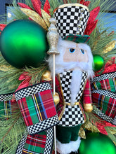 Load image into Gallery viewer, Deluxe Christmas Nutcracker Door Swag - 39&quot; Holiday Front Door Decor with Foam Nutcracker, Flocked Pines, and Festive Ribbon-TCT1703