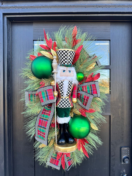 Deluxe Christmas Nutcracker Door Swag - 39" Holiday Front Door Decor with Foam Nutcracker, Flocked Pines, and Festive Ribbon-TCT1703 TCT Crafts